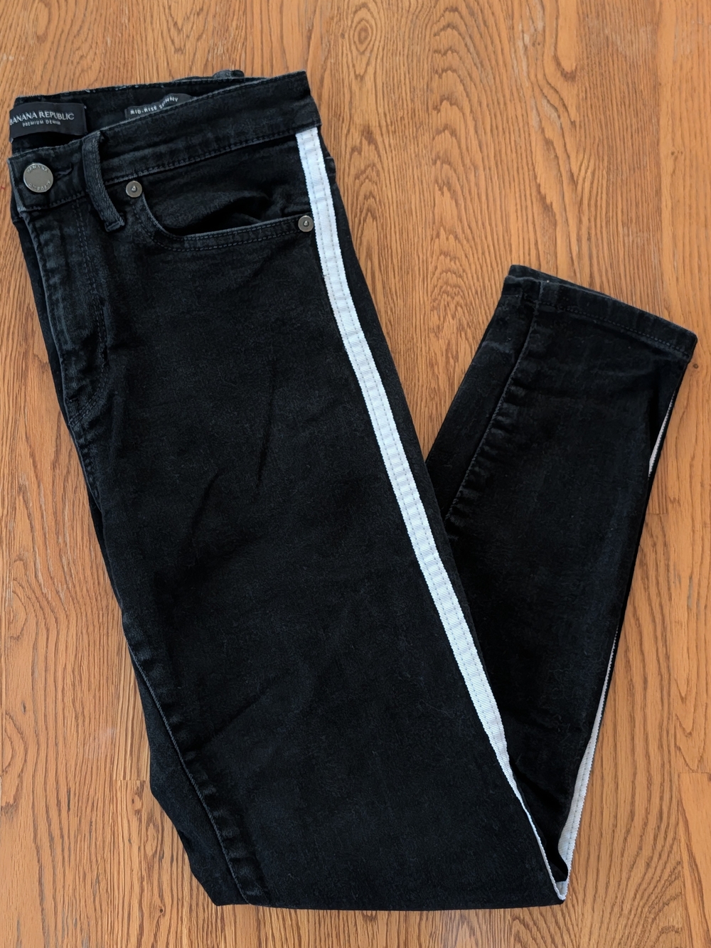 Banana Republic Black Side Stripe Mid Rise Skinny Cropped Jeans